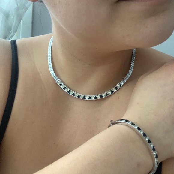 Silver mid century necklace & bracelet jewelry set
